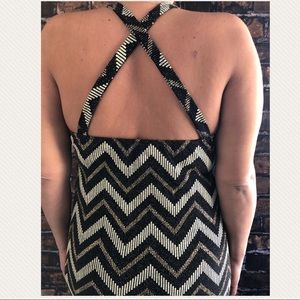 Glitter and crystal cross back top
